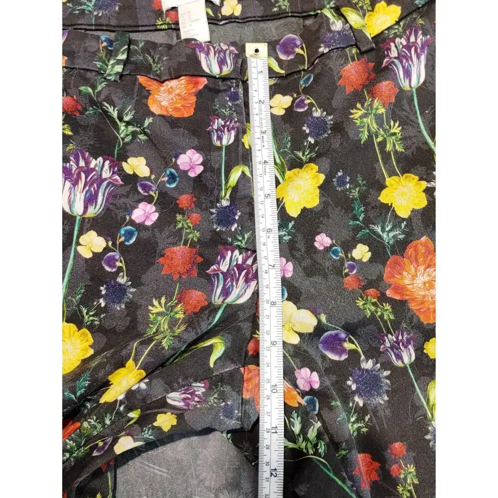 H&M Patterned Cigarette Trousers Skinny Ankle Pants Black Floral Womens Size 12